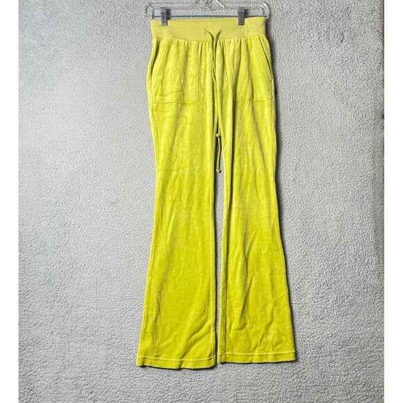 Wild Fable Velour Pants Womens XS Lime Green Flared Drawstring‎ Waist Pockets - Picture 1 of 9